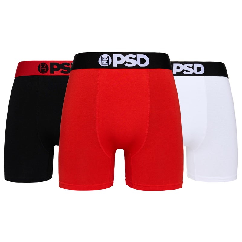 PSD Underwear Men's Flame Cotton Solid Mid Length Boxer Brief 3 Pack, Multi, L - Image 1