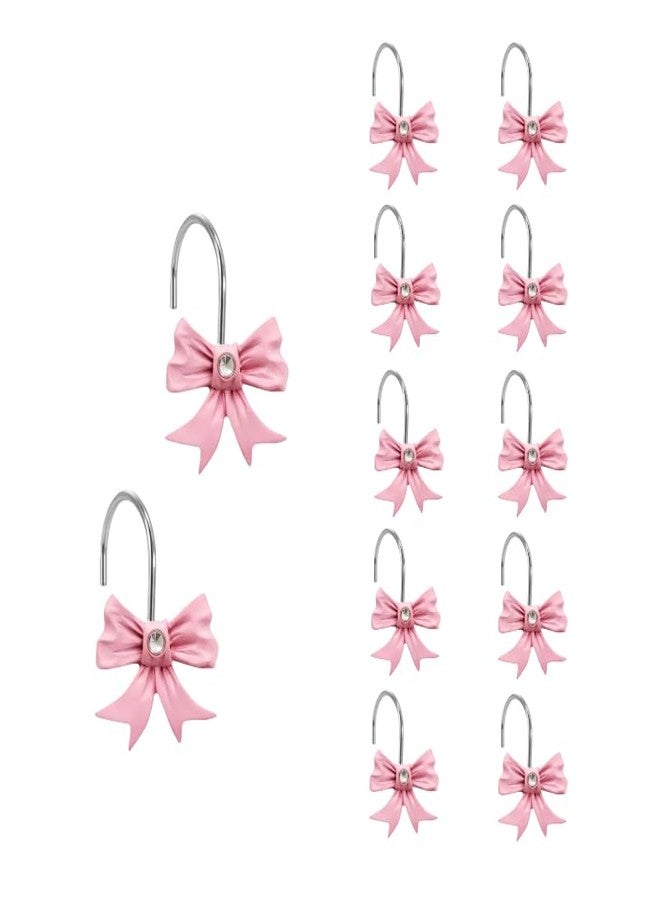 12 Pieces of Pink Bow Shower Curtain Hooks, Bathroom, Baby Room, Girls' Room, Resin Shower Curtain Ring Bathroom Accessories (Pink with Diamonds) - Image 1