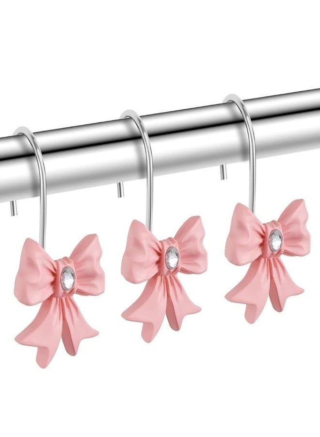 12 Pieces of Pink Bow Shower Curtain Hooks, Bathroom, Baby Room, Girls' Room, Resin Shower Curtain Ring Bathroom Accessories (Pink with Diamonds) - Image 4