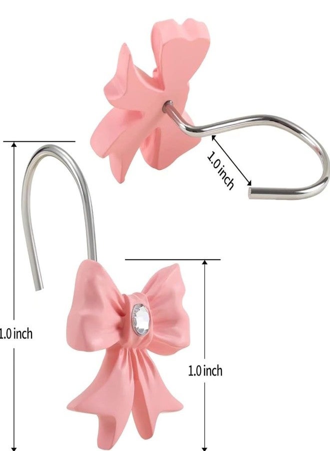 12 Pieces of Pink Bow Shower Curtain Hooks, Bathroom, Baby Room, Girls' Room, Resin Shower Curtain Ring Bathroom Accessories (Pink with Diamonds) - Image 5