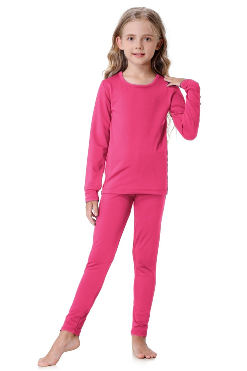 songcode Thermal Underwear for Kids long johns, Girls Thermal Underwear Set for Skiing, Kids Long Underwear Base Layer Winter Pink - Image 1