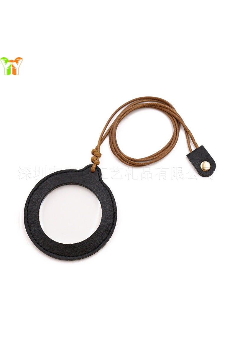 general Simple solid-color adjustable neck-mounted magnifying glass leather case for the elderly, a high-power portable magnifying glass protection case for the elderly. - Image 1