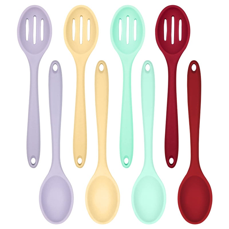 ELANE 8 Pcs Silicone Cooking Utensils SetSilicone Serving Spoons Cooking Spoons for Nonstick Cookware for Kitchen Salads