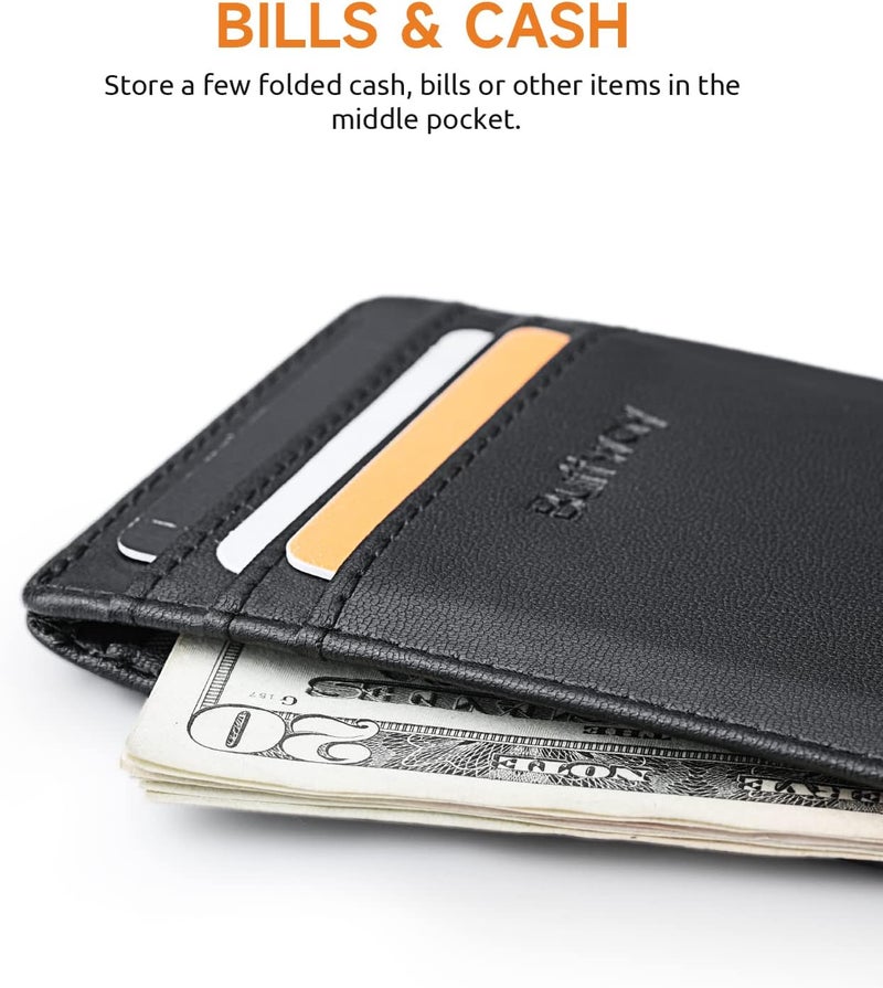 Buffway Mens Slim Wallet, Minimalist Thin Front Pocket Leather Credit Card Holder with RFID Blocking for Work Travel - Image 5