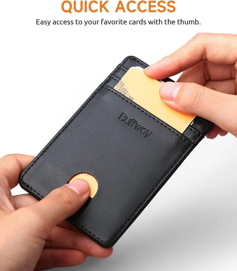 Buffway Mens Slim Wallet, Minimalist Thin Front Pocket Leather Credit Card Holder with RFID Blocking for Work Travel - Image 3