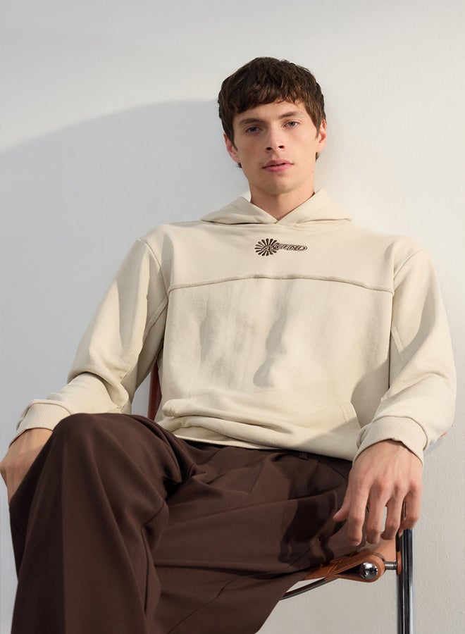 trendyol Beige Premium Regular/Normal Cut Stitching Detailed Embroidered Unshaded Sweatshirt - Image 1