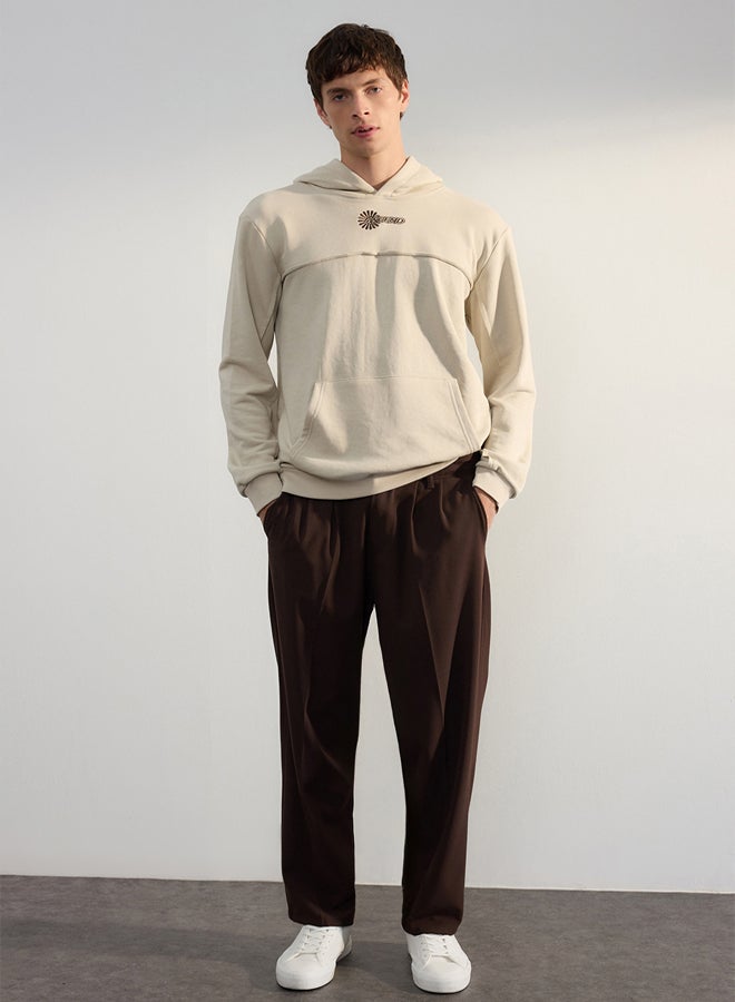 trendyol Beige Premium Regular/Normal Cut Stitching Detailed Embroidered Unshaded Sweatshirt - Image 2