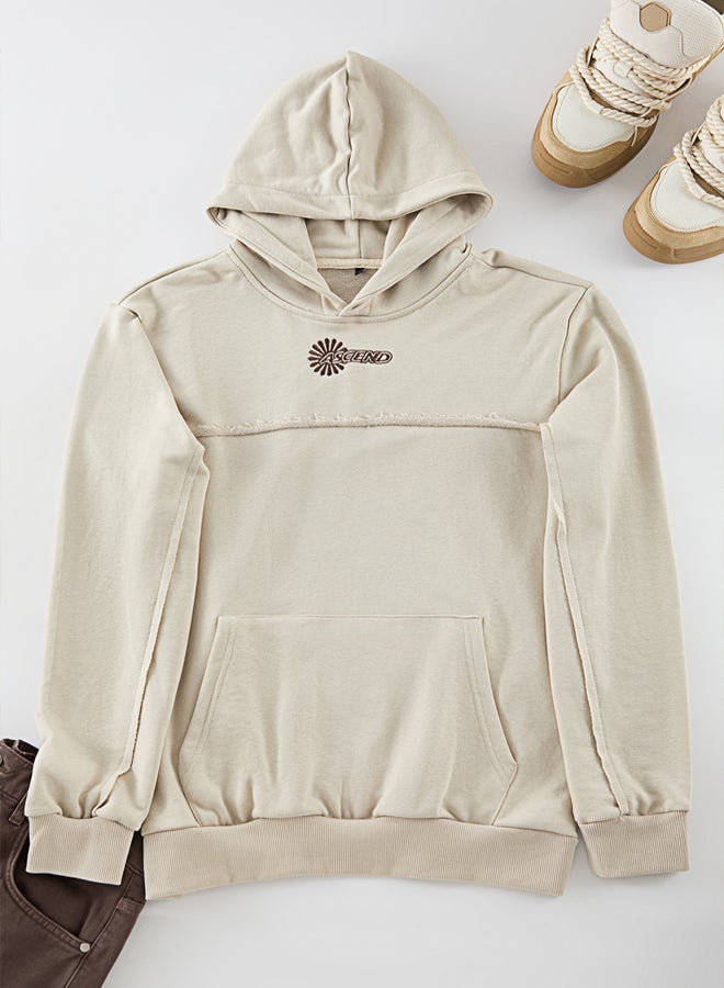 trendyol Beige Premium Regular/Normal Cut Stitching Detailed Embroidered Unshaded Sweatshirt - Image 5