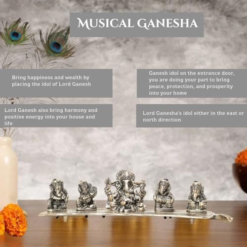 INTERNATIONAL GIFT® Silver Plated Musical Ganesh God Idol Statue Oxidized Finish with Beautiful Velvet Box Packing and with Carry Bag (8H x 28W x 6L Centimeters) - Image 3