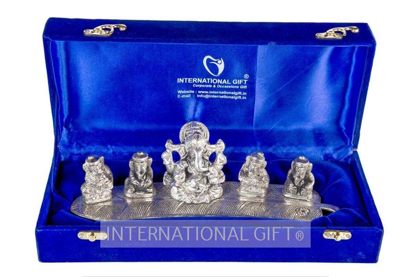 INTERNATIONAL GIFT® Silver Plated Musical Ganesh God Idol Statue Oxidized Finish with Beautiful Velvet Box Packing and with Carry Bag (8H x 28W x 6L Centimeters) - Image 1