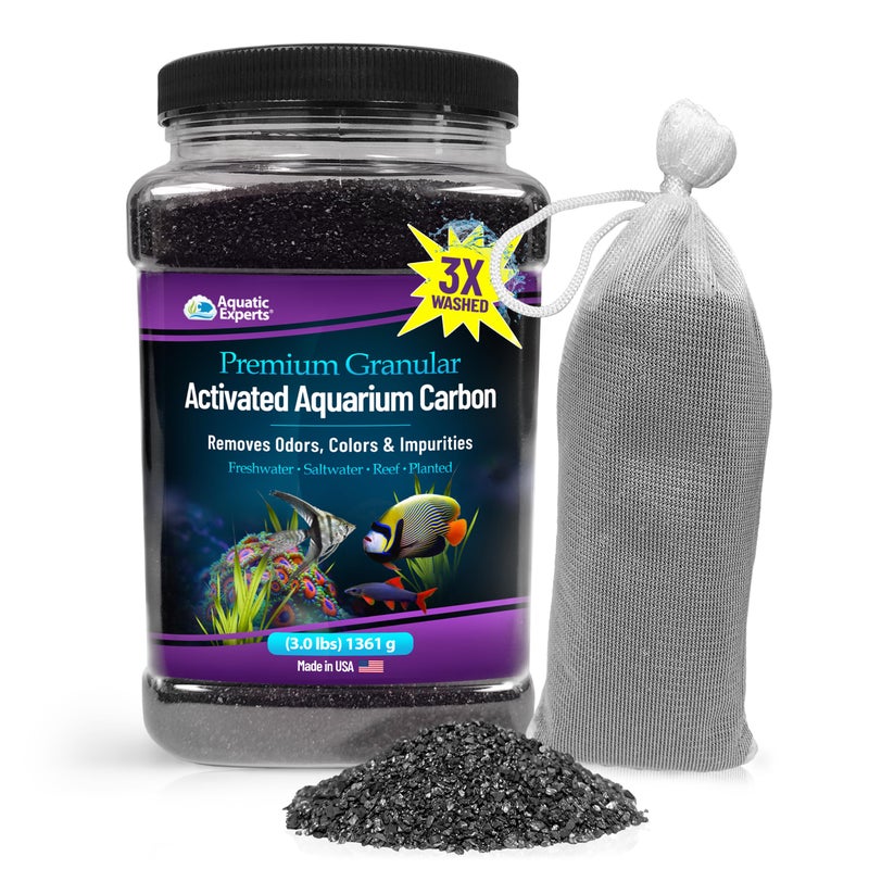 Aquatic Experts Premium Activated Carbon - Aquarium Carbon for Fish Tank Filter - Aquarium Filter Media - Aquarium Charcoal for Fish Tanks - Activated Charcoal Bulk (Granulated, 3 lbs with Fine Mesh Bag) - Image 1