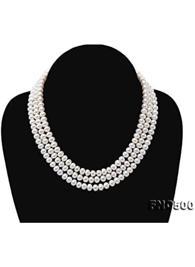 JYXJEWELRY Elegant Women Long Sweater Necklace 6-7mm Flat Round Tiny White Freshwater Pearl Necklace for Women 47in  - Image 3