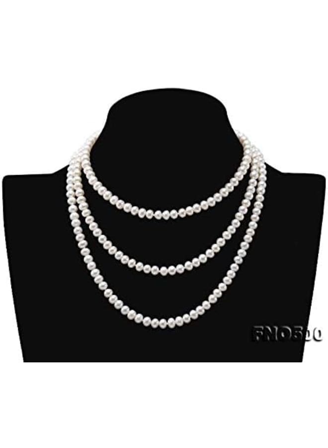JYXJEWELRY Elegant Women Long Sweater Necklace 6-7mm Flat Round Tiny White Freshwater Pearl Necklace for Women 47in  - Image 4