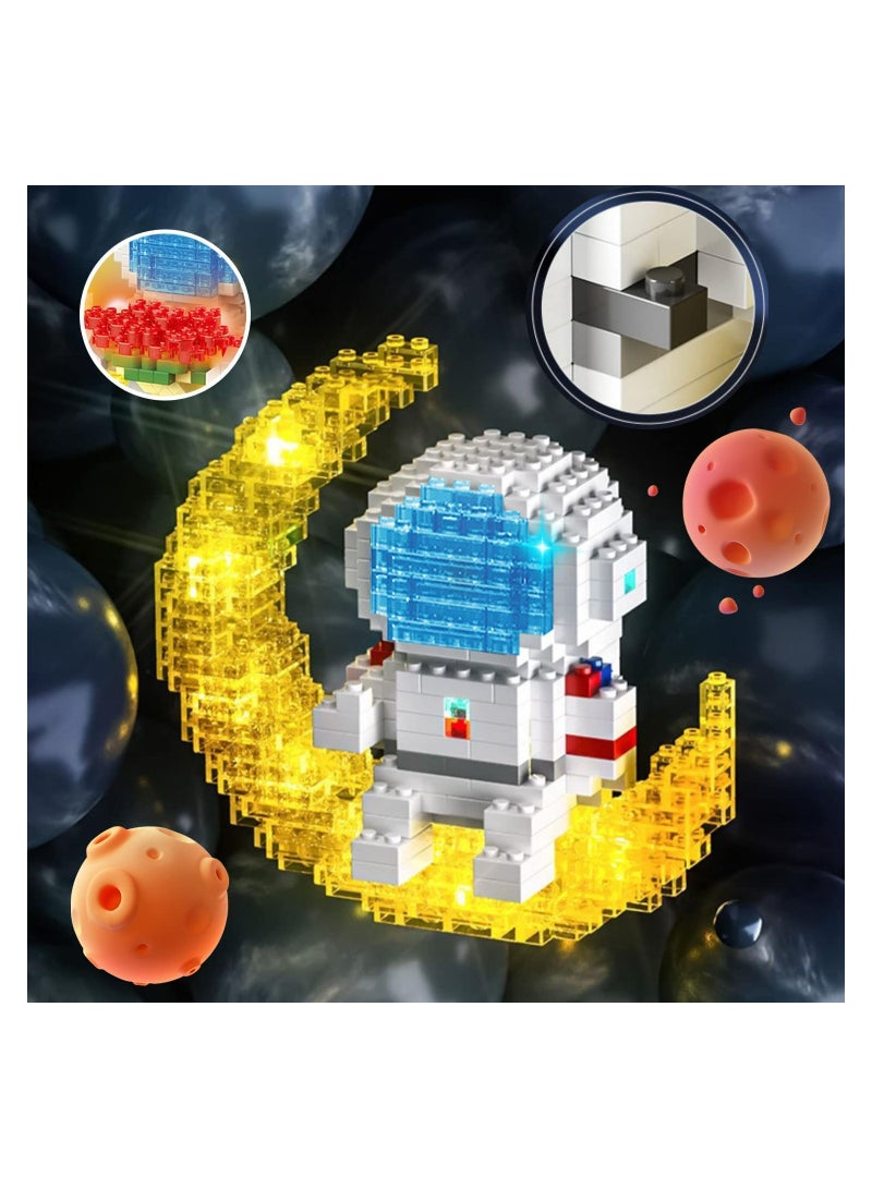Excefore Astronaut Mini Building Blocks Micro Blocks Cool Small Toys with Led Lighting Kit Astronaut Micro Block Model Set Gift for Kids or Adults Space Toy Puzzle Assembling Toys (378 PCS) - Image 2