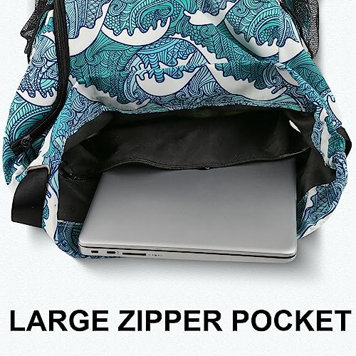 Risefit Drawstring Backpack with Mesh Pockets String Gym Bag Sackpack Sandproof Water Resistant Beach Backpack for Men Women (Blue Waves) - Image 5