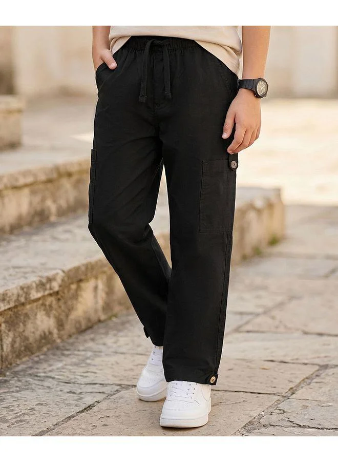 Pine Kids Pine Kids Cotton Woven Solid Full Length Trouser - Black