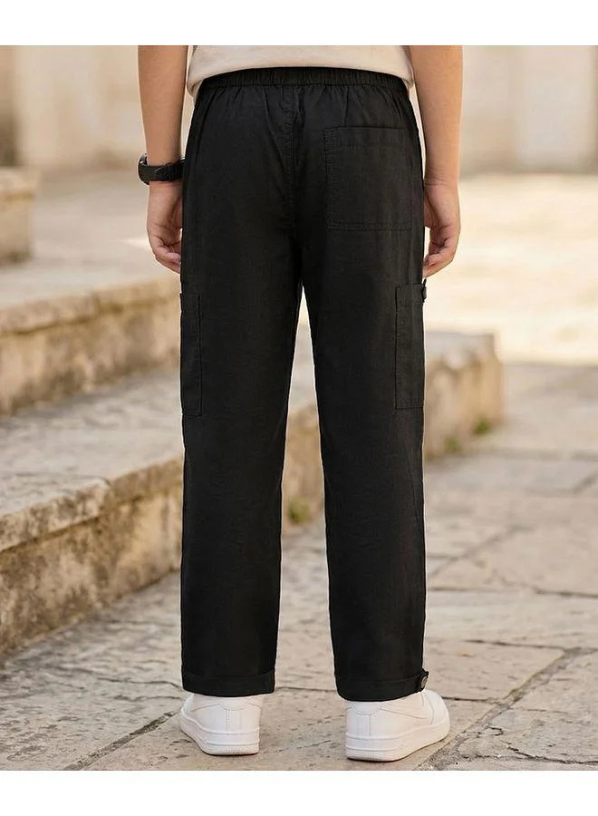 Pine Kids Pine Kids Cotton Woven Solid Full Length Trouser - Black