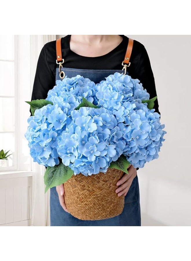 DUNISO 5 زهور هيدرانجيا زرقاء صناعية، زهور حرير كبيرة واقعية، يمكن استخدامها لحفلات الزفاف، تزيين المنزل، غرفة المعيشة، تزيين مكتب المكتب. - Image 1