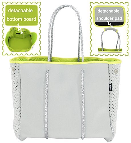 QOGiR Neoprene Multipurpose Beach Bag Tote with Inner Zipper Pocket (Light Grey, Large) - Image 3