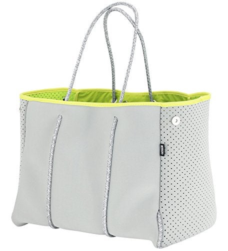 QOGiR Neoprene Multipurpose Beach Bag Tote with Inner Zipper Pocket (Light Grey, Large) - Image 1