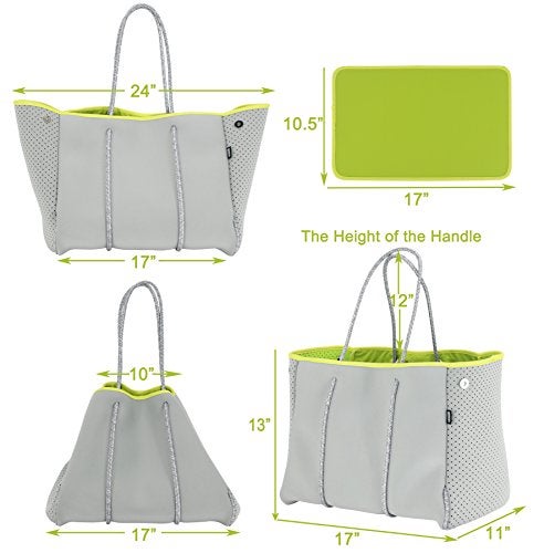 QOGiR Neoprene Multipurpose Beach Bag Tote with Inner Zipper Pocket (Light Grey, Large) - Image 4