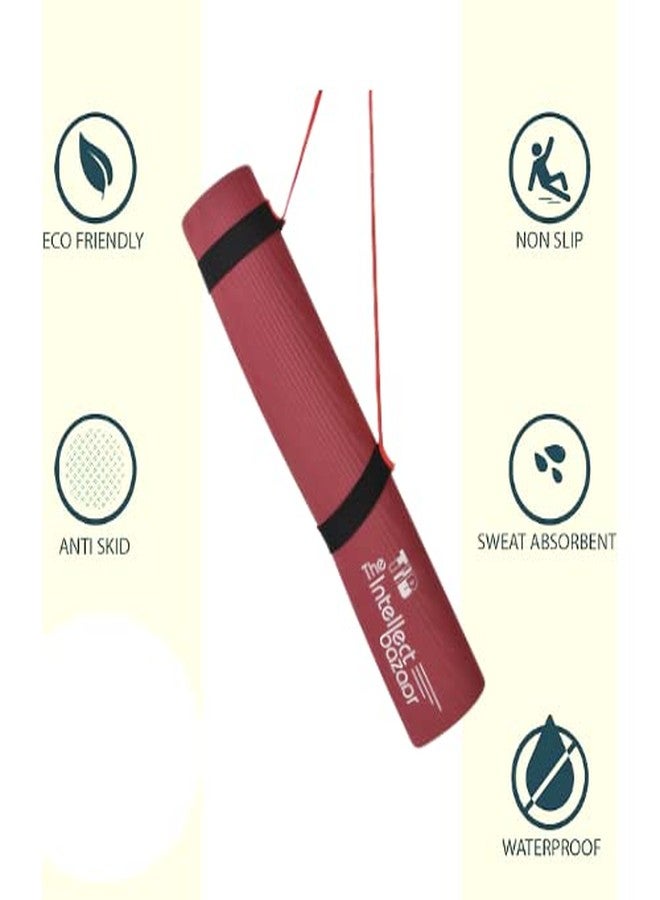 TIB Yoga Mat 4mm Anti-Skid EVA Yoga Mats for Women & Men with Strap | Anti Slip Exercise Mat - Maroon - Image 2
