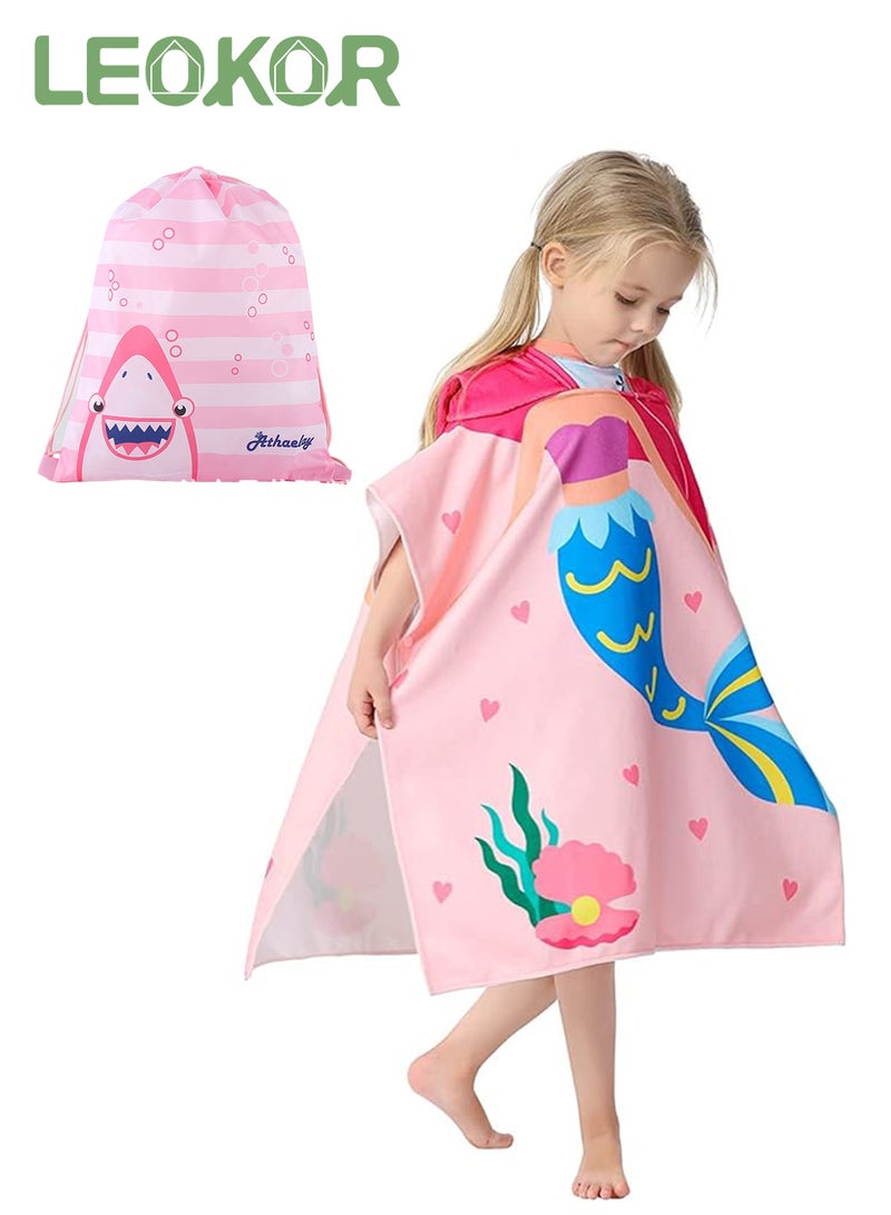 LEOKOR Kids Bath Towel for 4-9 Years Toddler, Microfiber Bath Towel Super Soft Robe Poncho Bathrobe,  Girls Beach Pool Bath Swim Coverups with Portable Bag 70*150CM - Image 1