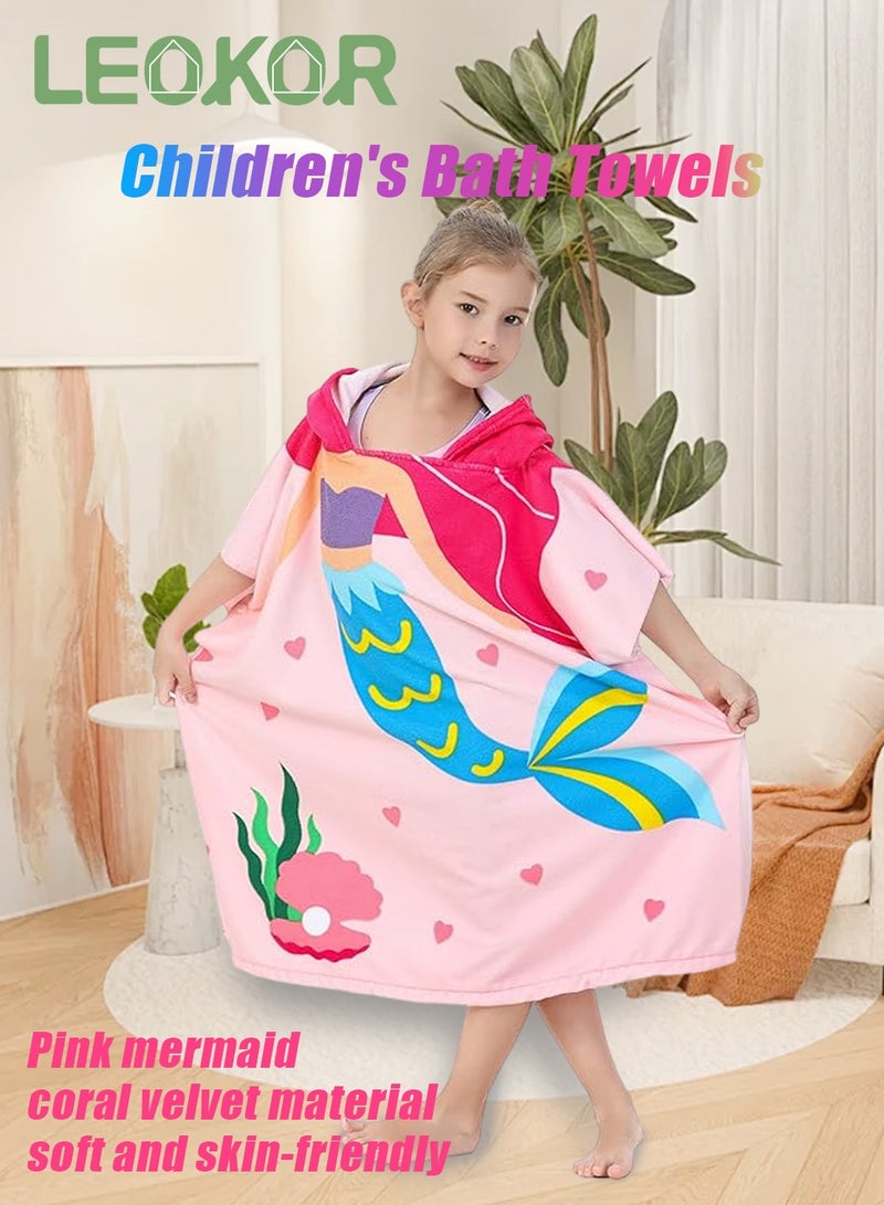 LEOKOR Kids Bath Towel for 4-9 Years Toddler, Microfiber Bath Towel Super Soft Robe Poncho Bathrobe,  Girls Beach Pool Bath Swim Coverups with Portable Bag 70*150CM - Image 2