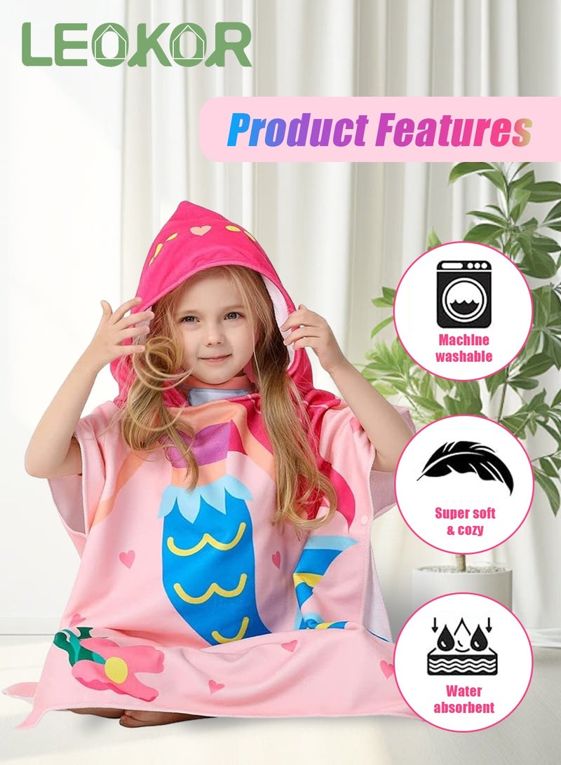 LEOKOR Kids Bath Towel for 4-9 Years Toddler, Microfiber Bath Towel Super Soft Robe Poncho Bathrobe,  Girls Beach Pool Bath Swim Coverups with Portable Bag 70*150CM - Image 3
