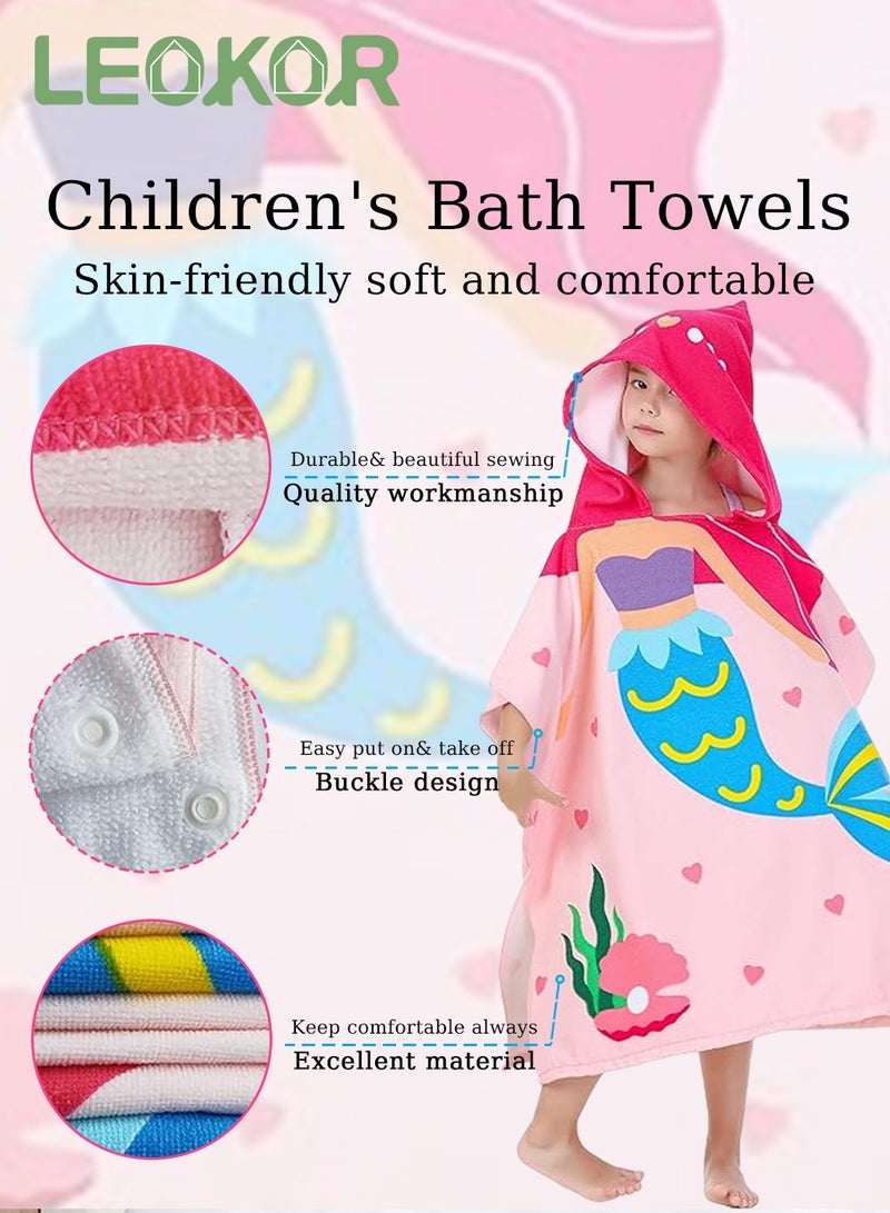 LEOKOR Kids Bath Towel for 4-9 Years Toddler, Microfiber Bath Towel Super Soft Robe Poncho Bathrobe,  Girls Beach Pool Bath Swim Coverups with Portable Bag 70*150CM - Image 4