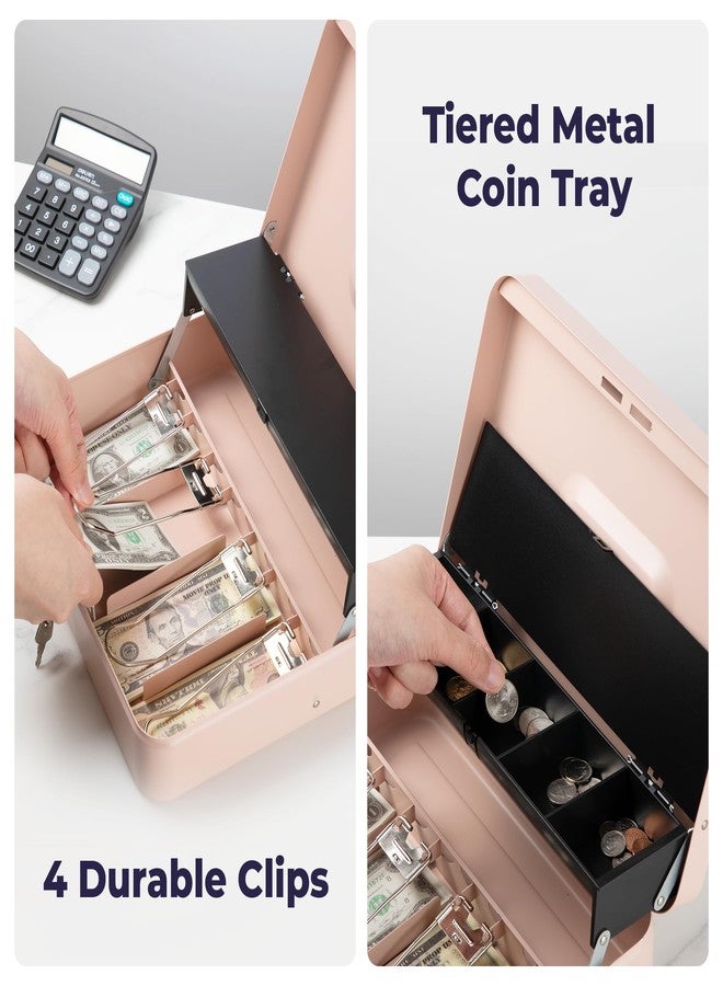 Volcora Large Cash Box with Key Lock, Metal Money Box for Cash, Portable Locking Safe Box with Money Tray, Durable Money Saving Organizer for Yard Sale, Garage Sale, Small Business, Rose Gold - Image 4