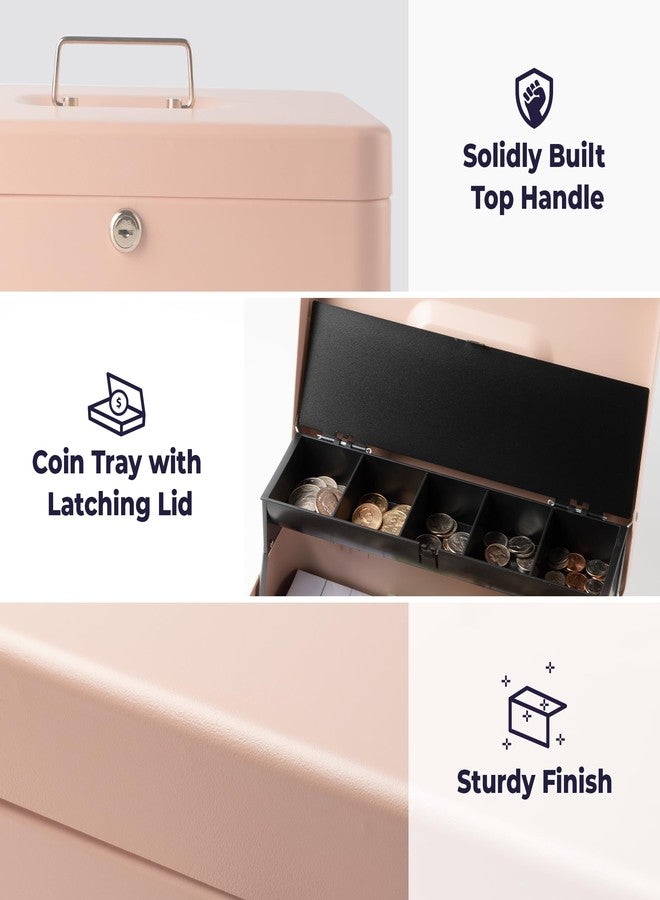Volcora Large Cash Box with Key Lock, Metal Money Box for Cash, Portable Locking Safe Box with Money Tray, Durable Money Saving Organizer for Yard Sale, Garage Sale, Small Business, Rose Gold - Image 2