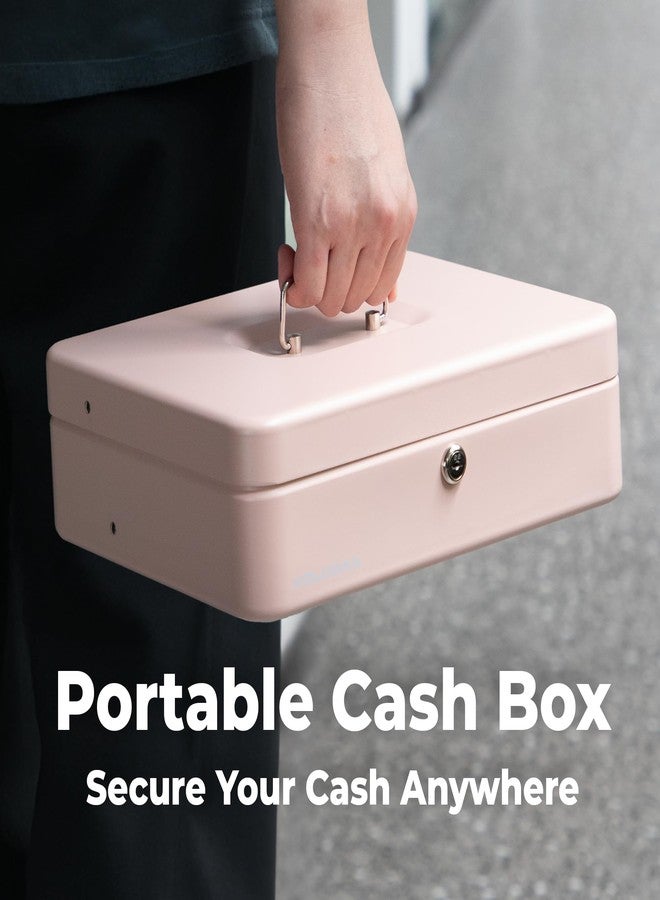 Volcora Large Cash Box with Key Lock, Metal Money Box for Cash, Portable Locking Safe Box with Money Tray, Durable Money Saving Organizer for Yard Sale, Garage Sale, Small Business, Rose Gold - Image 5