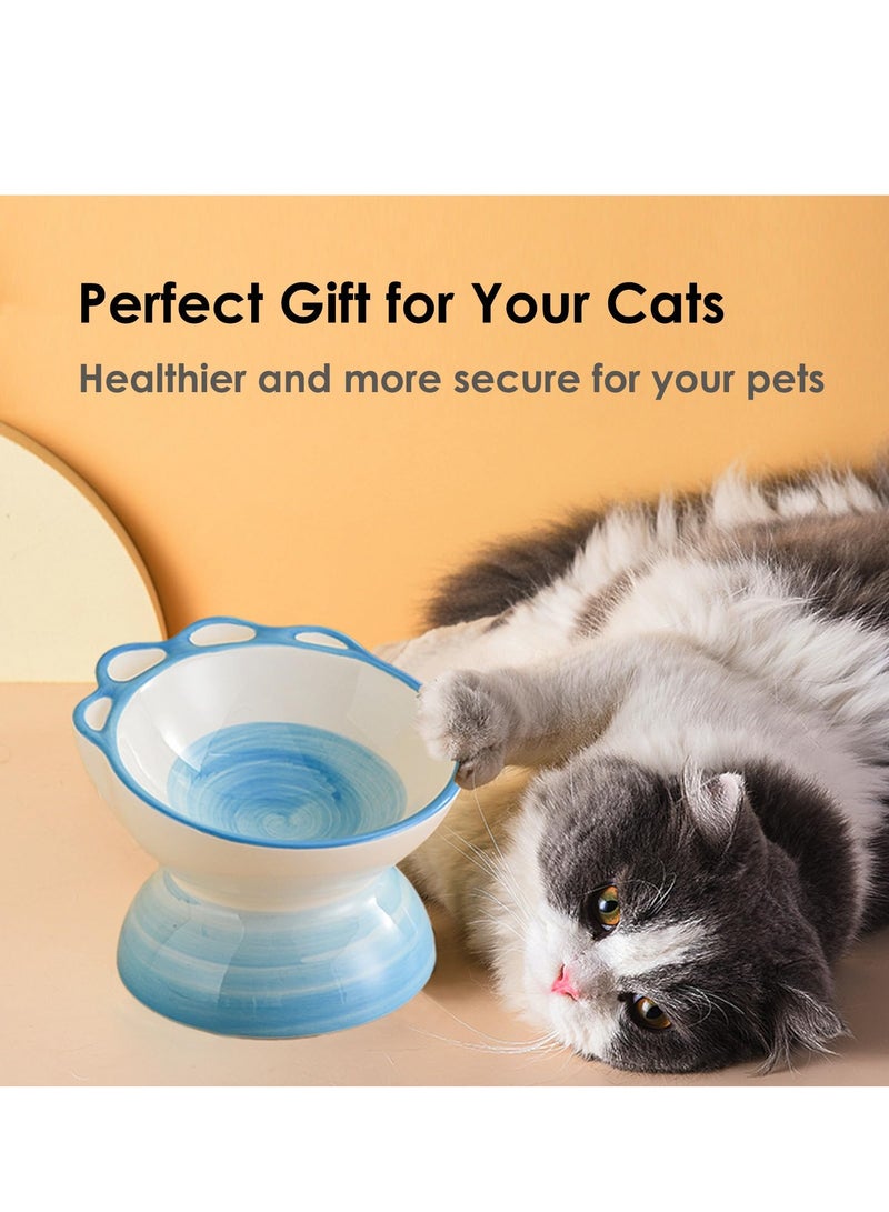Zikra Ceramic Raised Cat Bowls,Tilted Elevated Cat Food and Water Bowls, Elevated Porcelain Pet Feeder Bowl for Cats and Dogs, Protect Cat's Spine, Stress Free, Dishwasher Safe & Microwaveable (Blue) - Image 5
