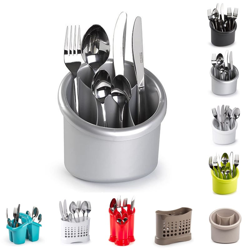 PLASTIFIC 4 Compartment Cutlery Drainer Caddy  High Grade Plastic Utensil Holder for Kitchen  Cleaning Tools Organizer for Home  Kitchen Silver  D3