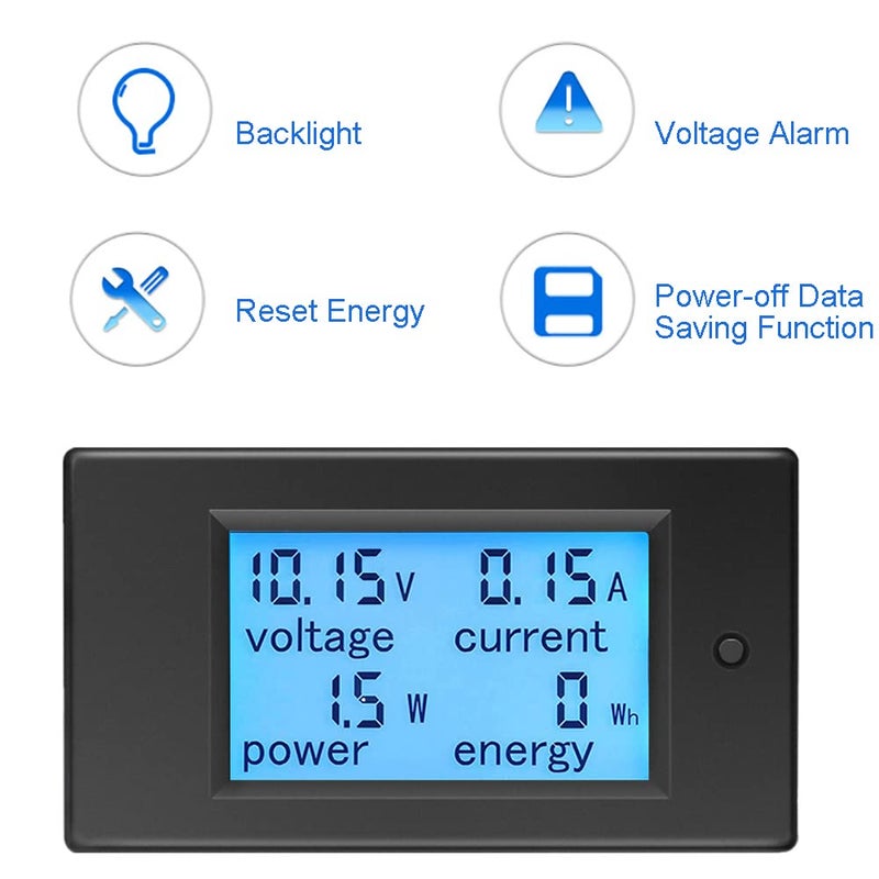 KETOTEK Amp Volt Watt Kwh Meter Tester Panel Digital 4 in 1 Ammeter Voltmeter Multimeter 12V DC 6.5-100V 20A, Voltage Current Power Energy Usage Monitor LCD Display Car Motorbike Solar - Image 3