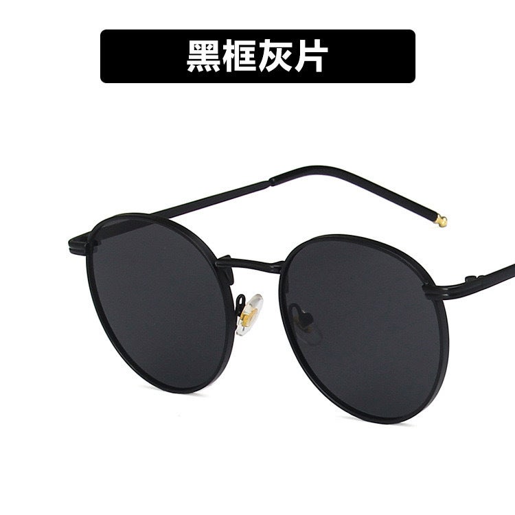 Generic New Retro Gold Round Frame Sunglasses Womens Artistic Small Frame Sunglasses Mens Personalized Trendy Anti-UV Glasses black frame black gray