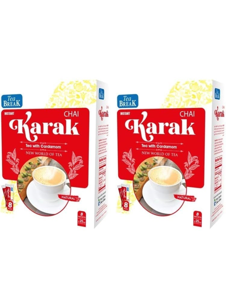 Tea BREAK Misr Cafe Instant Chai Karak Tea with Cardamom - 8 Sachets x 25g (Pack of 2) - Image 1