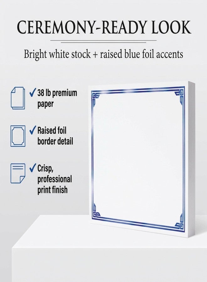 بيبر دايركت شهادات PaperDirect Majestic Specialty، 50 ورقة من ورق أبيض بوزن 28 رطلاً، مقاس 8.5 × 11 بوصة، حواف مزخرفة برقائق معدنية زرقاء، مثالية للجوائز والطلاب والموظفين والمتطوعين وإتمام الدورات التدريبية والشهادات - Image 5
