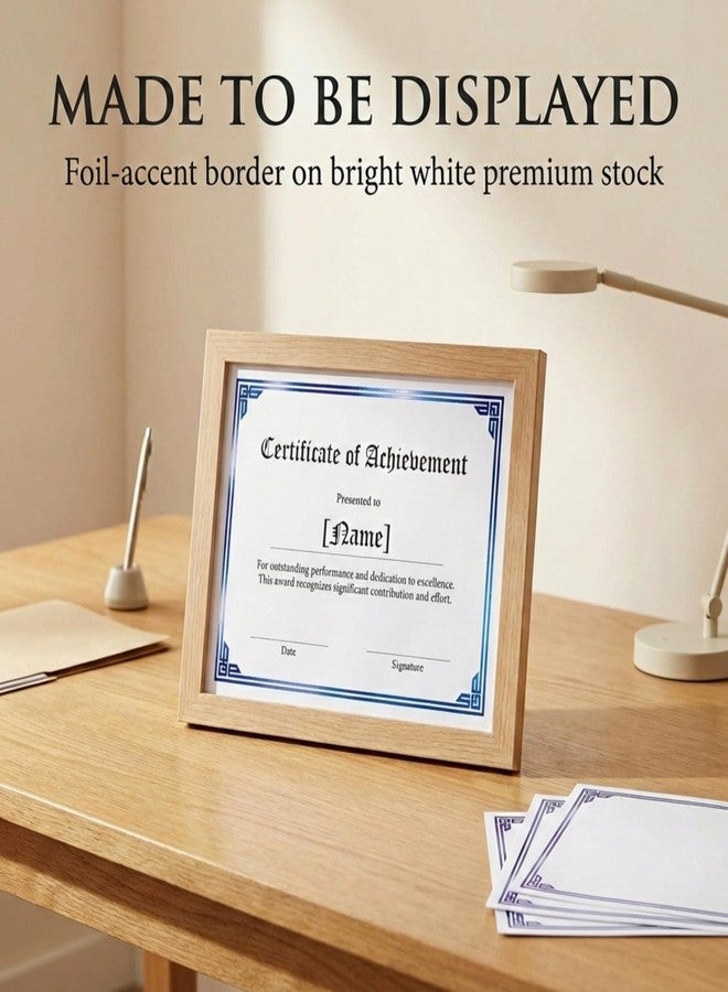 بيبر دايركت شهادات PaperDirect Majestic Specialty، 50 ورقة من ورق أبيض بوزن 28 رطلاً، مقاس 8.5 × 11 بوصة، حواف مزخرفة برقائق معدنية زرقاء، مثالية للجوائز والطلاب والموظفين والمتطوعين وإتمام الدورات التدريبية والشهادات - Image 4