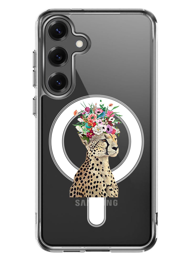 Theodor Magnetic Case for Samsung Galaxy S25 Plus 6.7-inch Compatible with MagSafe Wireless Charging, Shockproof Phone Bumper Cover Cheetah Flower - Image 1