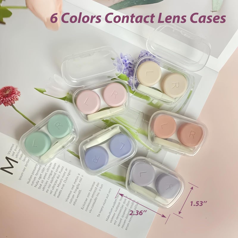 YKuzLx 6 Pack Contact Lens Case, Portable Contact Case with Applicator Tool Tweezer, for Travel Outdoor Home Office Dormitory and Daily Use,Colorful - Image 2