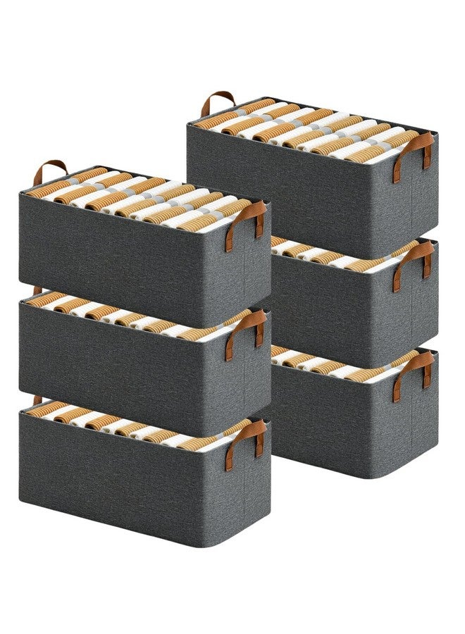 JIGSHTIAL JIGSHTIAL Wardrobe Organizer for Clothes with Metal Frame Rectangle Storage Baskets for Clothing Fabric Storage Box with Handles Shelf Basket for Storage Clothes Pants Jeans Sweater (Pack of 6, Grey)  - Image 1