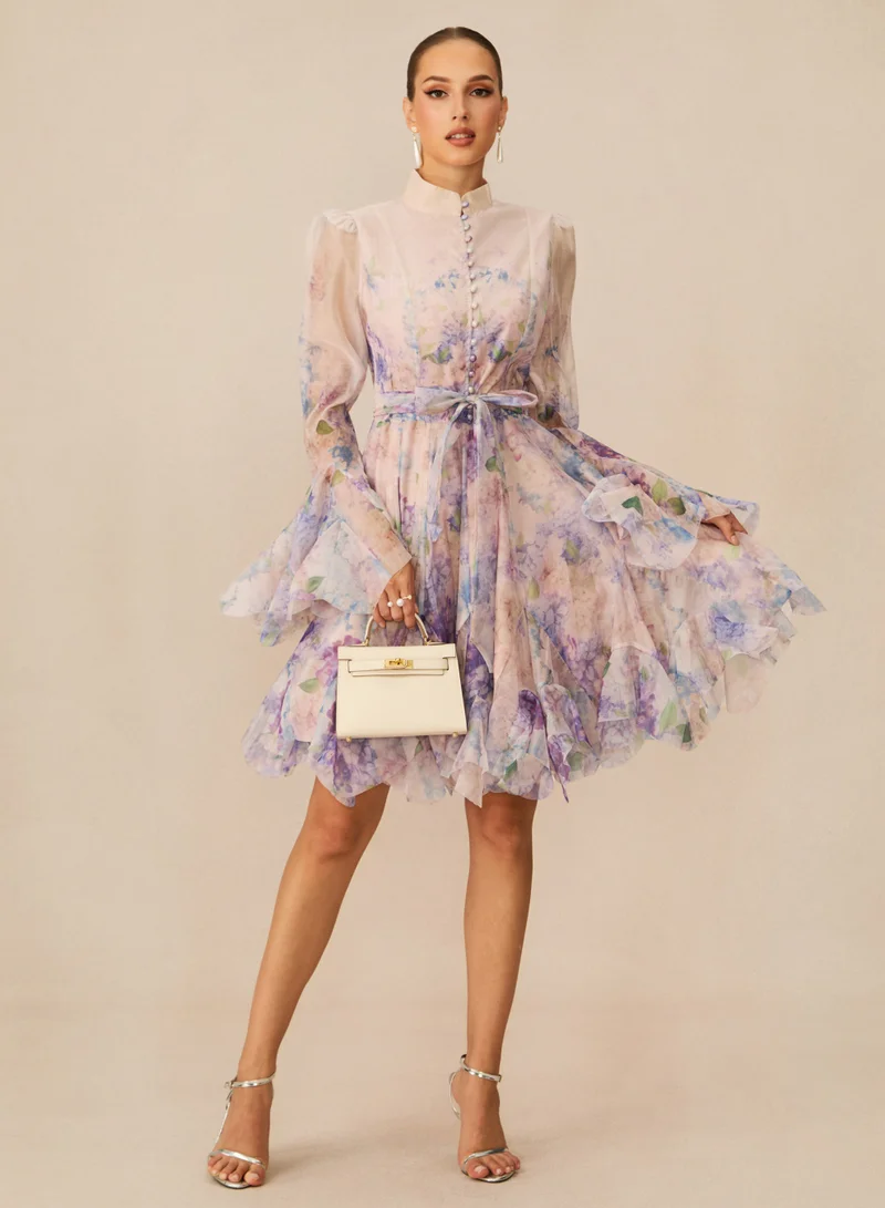 سنفير فستان قصير واسع بطبعة زهور لانا