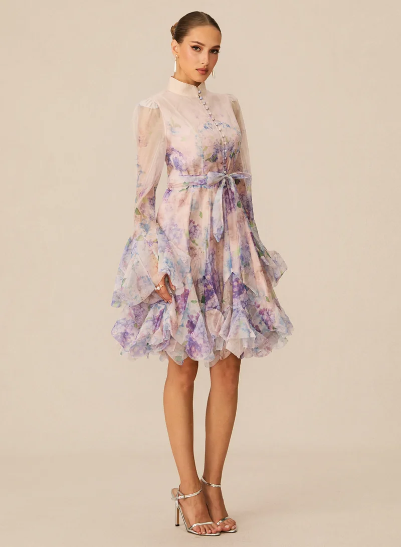 سنفير فستان قصير واسع بطبعة زهور لانا