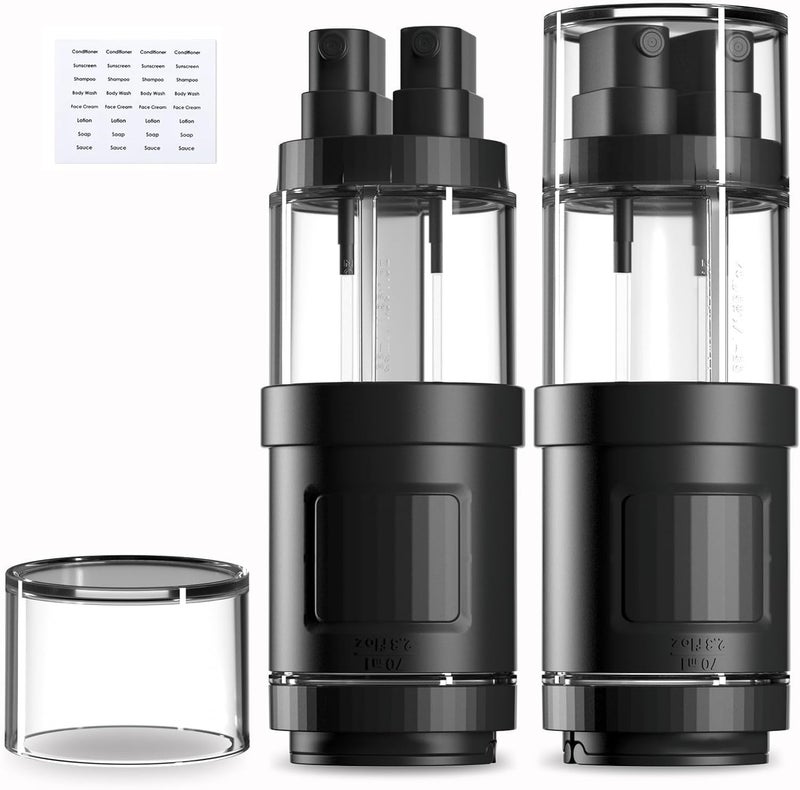 Lyrovo 4-in-1 Travel Essential Kit Spray Bottles & Pump Bottles Dispenser, Travel Containers for Toiletries, Refillable Travel Accessories for Cream Toners Lotion (Black) - Image 1