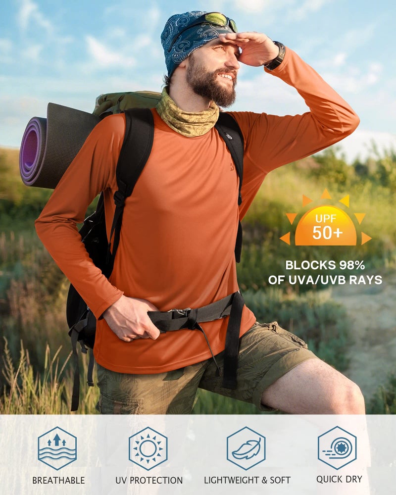Roadbox Roadbox Mens UPF 50+ UV Sun Protection Shirts Outdoor Long Sleeve SPF Diving Rash Guard for Fishing Hiking Swimming Orange  - Image 3