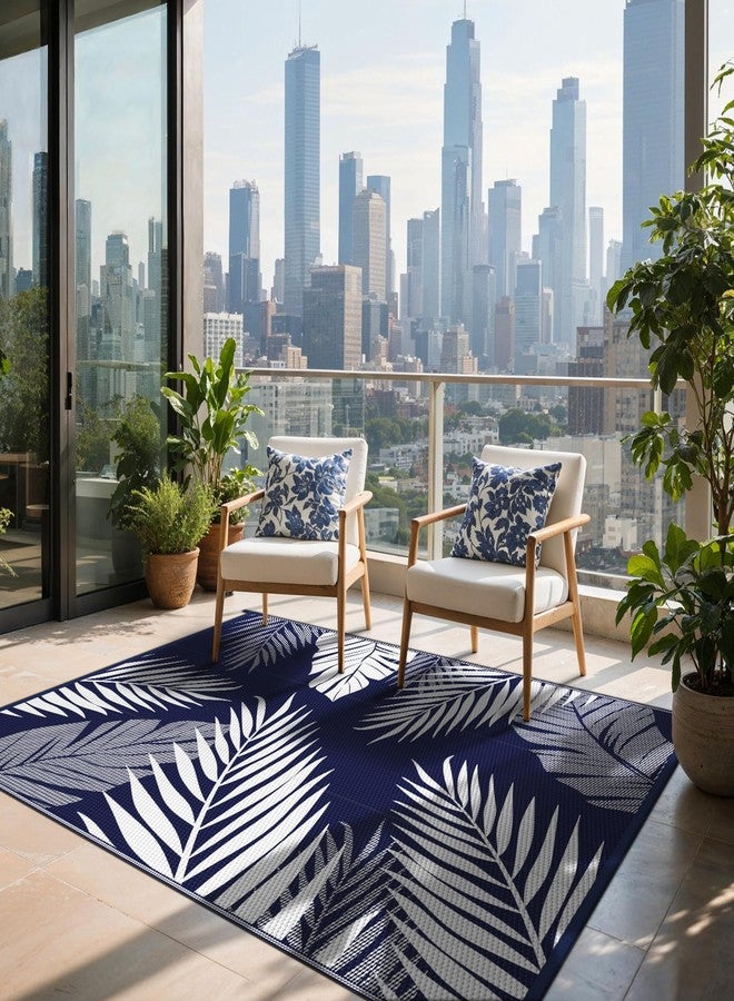 sarben Outdoor Rug 6’x9’ Waterproof for Patio Clearance, Reversible Indoor Outdoor Plastic Straw Camping Rug Carpet, RV Mat, Large Area Rug for Deck, Backyard, Balcony, Porch, Beach, Blue & White - Image 4