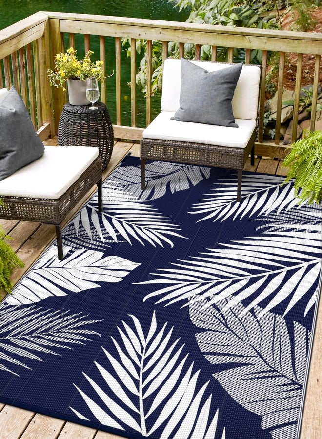 sarben Outdoor Rug 6’x9’ Waterproof for Patio Clearance, Reversible Indoor Outdoor Plastic Straw Camping Rug Carpet, RV Mat, Large Area Rug for Deck, Backyard, Balcony, Porch, Beach, Blue & White - Image 1