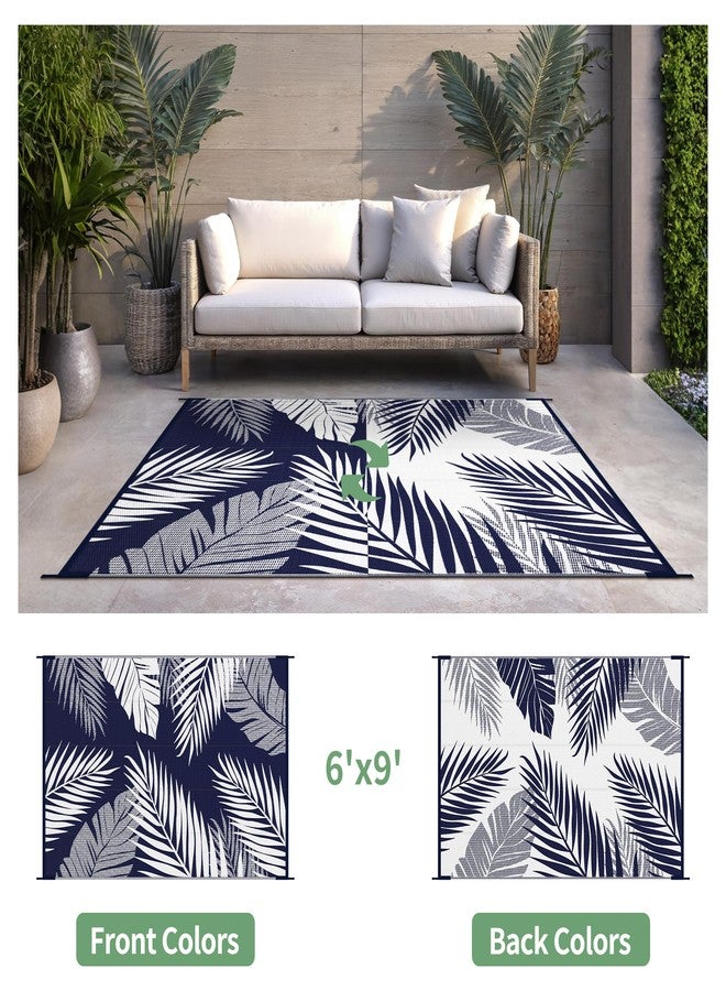 sarben Outdoor Rug 6’x9’ Waterproof for Patio Clearance, Reversible Indoor Outdoor Plastic Straw Camping Rug Carpet, RV Mat, Large Area Rug for Deck, Backyard, Balcony, Porch, Beach, Blue & White - Image 2